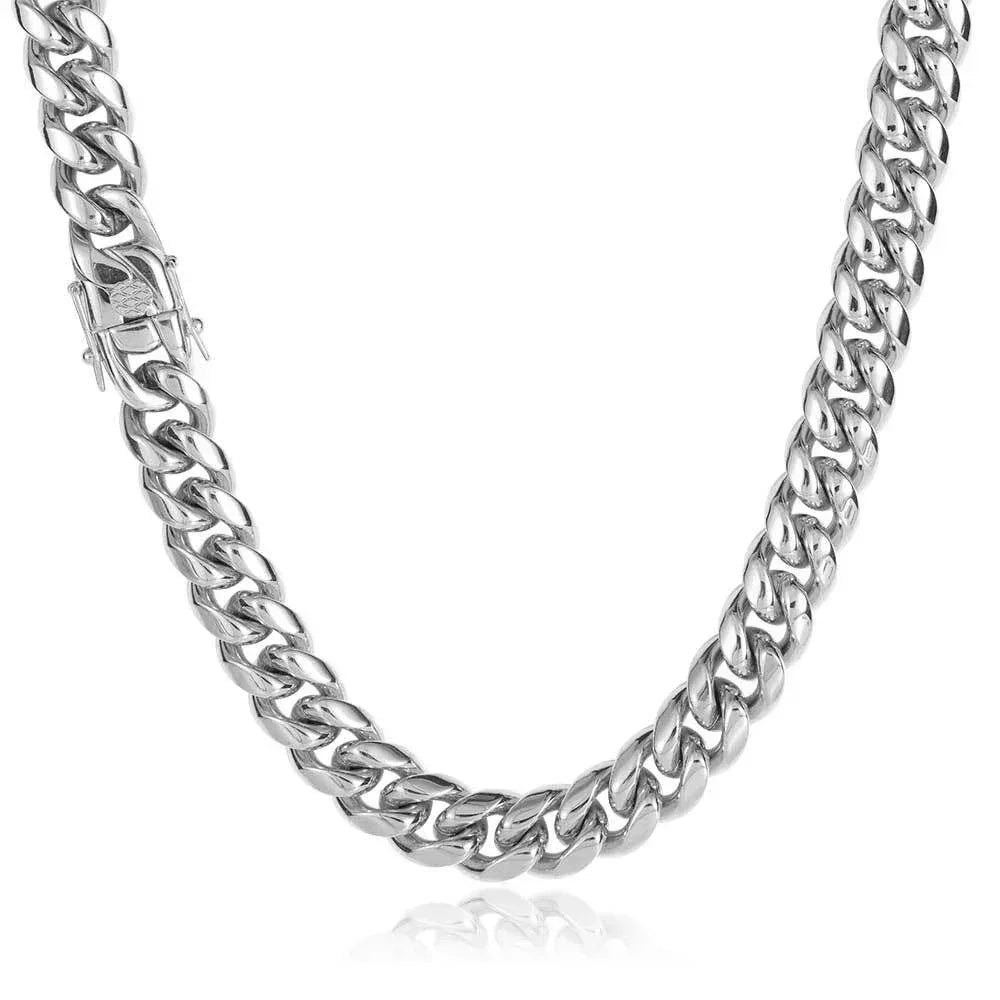 Stainless Steel Cuban Chain Necklace with Dragon Head Clasp for Men | Polished Titanium Steel | Caratix Jewelry - CaratixJewelry