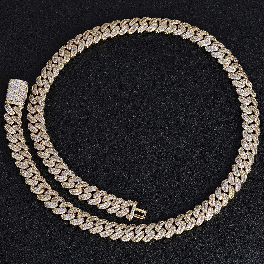 12mm Cuban Chain Necklace with Mixed Zircon Stones - CaratixJewelry