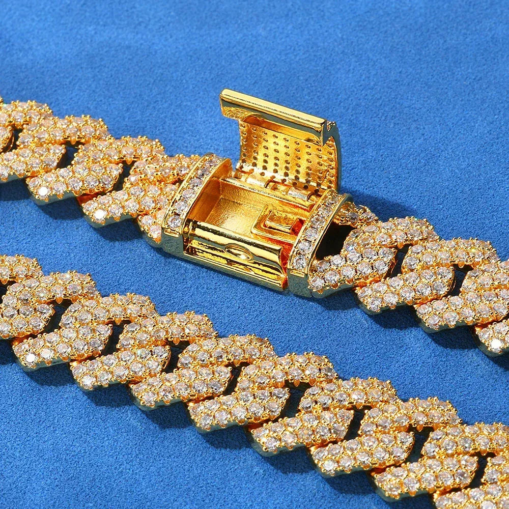 14mm Micro-Paved Moissanite -Cut Cuban Link Chain for Men – S925 Sterling Silver Luxury Hip Hop Necklace - CaratixJewelry