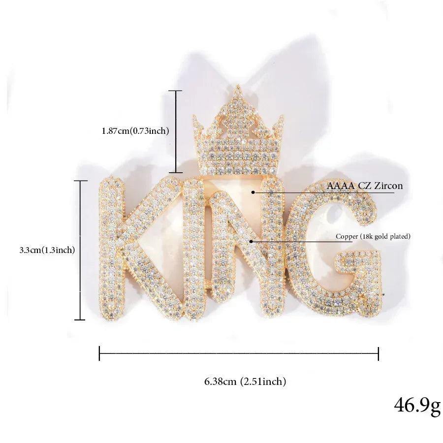 KING Letter Pendant Necklace | Iced Out Hip Hop Streetwear Jewelry - CaratixJewelry
