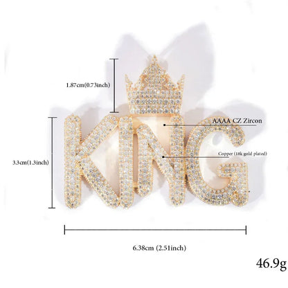 KING Letter Pendant Necklace | Iced Out Hip Hop Streetwear Jewelry - CaratixJewelry