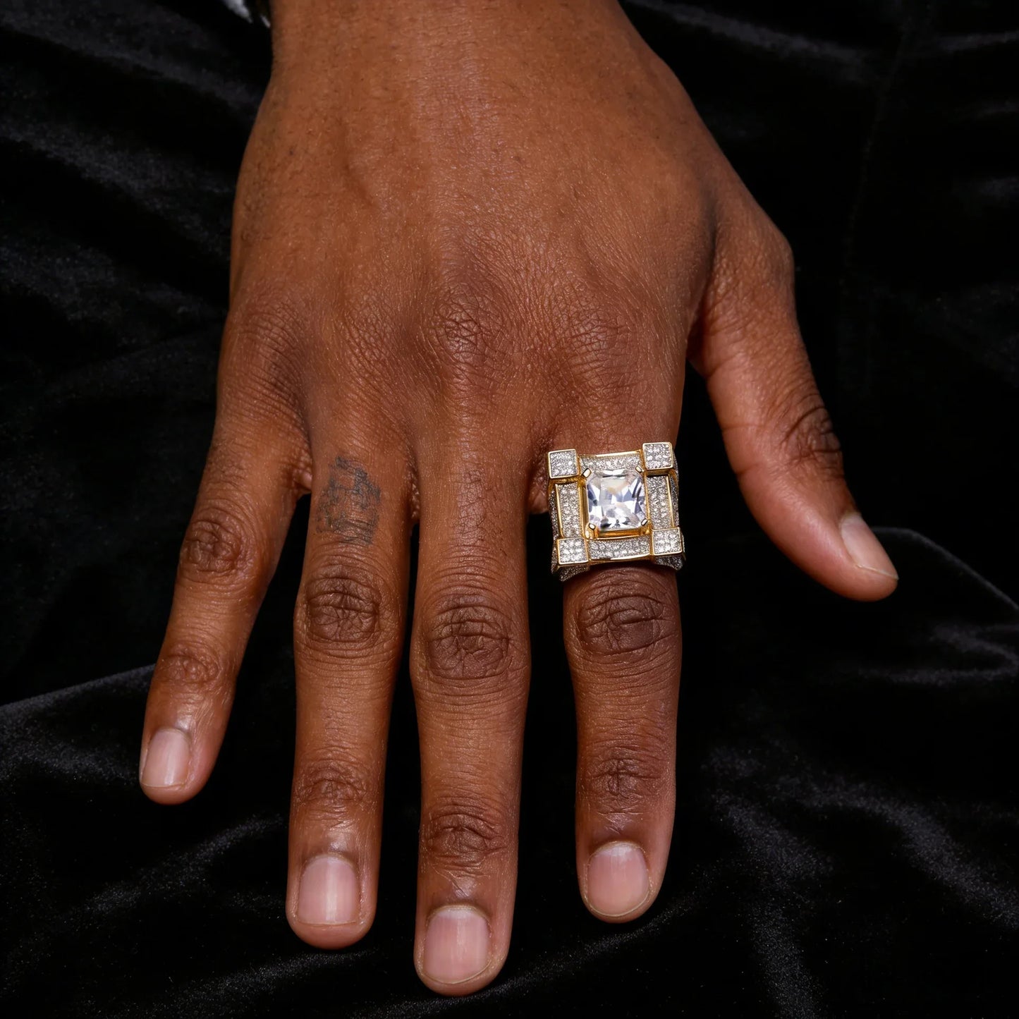 Men's Heavyweight Iced Out Square Ring | Big Stone Hip Hop Band | Caratix
