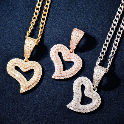 Hollow Heart Pendant Necklace | CZ Minimalist Hip Hop Fashion Jewelry - CaratixJewelry