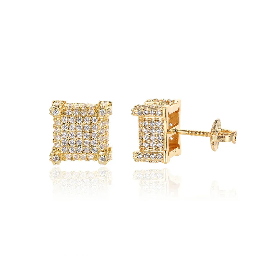 Square Zircon Stud Earrings with Spiral Ear Caps | Simple Hip Hop Jewelry | Caratix Jewelry - CaratixJewelry