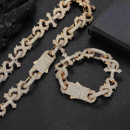 Thorn Cross Moissanite Cuban Link Chain with Figure-8 Clasp – Custom S925 Sterling Silver Iced-Out Hip Hop Men’s Streetwear Necklace - CaratixJewelry