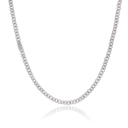 5mm Single-Row Moissanite Cuban Link Chain for Men – S925 Sterling Silver Luxury Hip Hop Necklace - CaratixJewelry