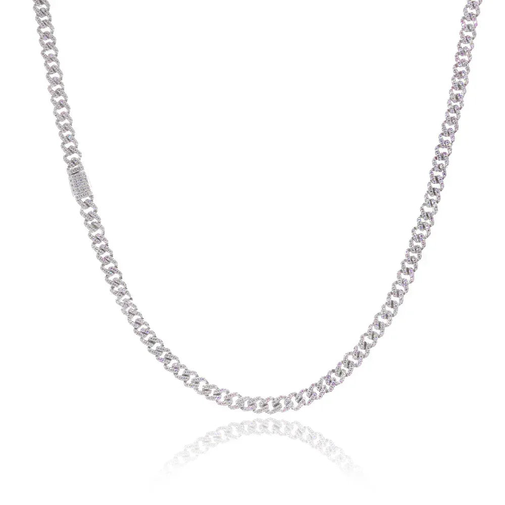 Custom 5mm S925 Sterling Silver Cuban Chain | Slim Iced Out Rapper Chain | Caratix - CaratixJewelry