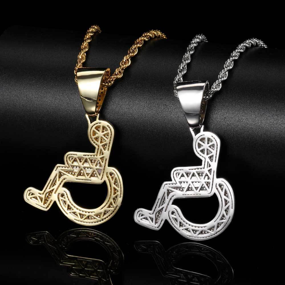 Custom Wheelchair Pendant Necklace with Zircon Stones for Men | Caratix Jewelry - CaratixJewelry