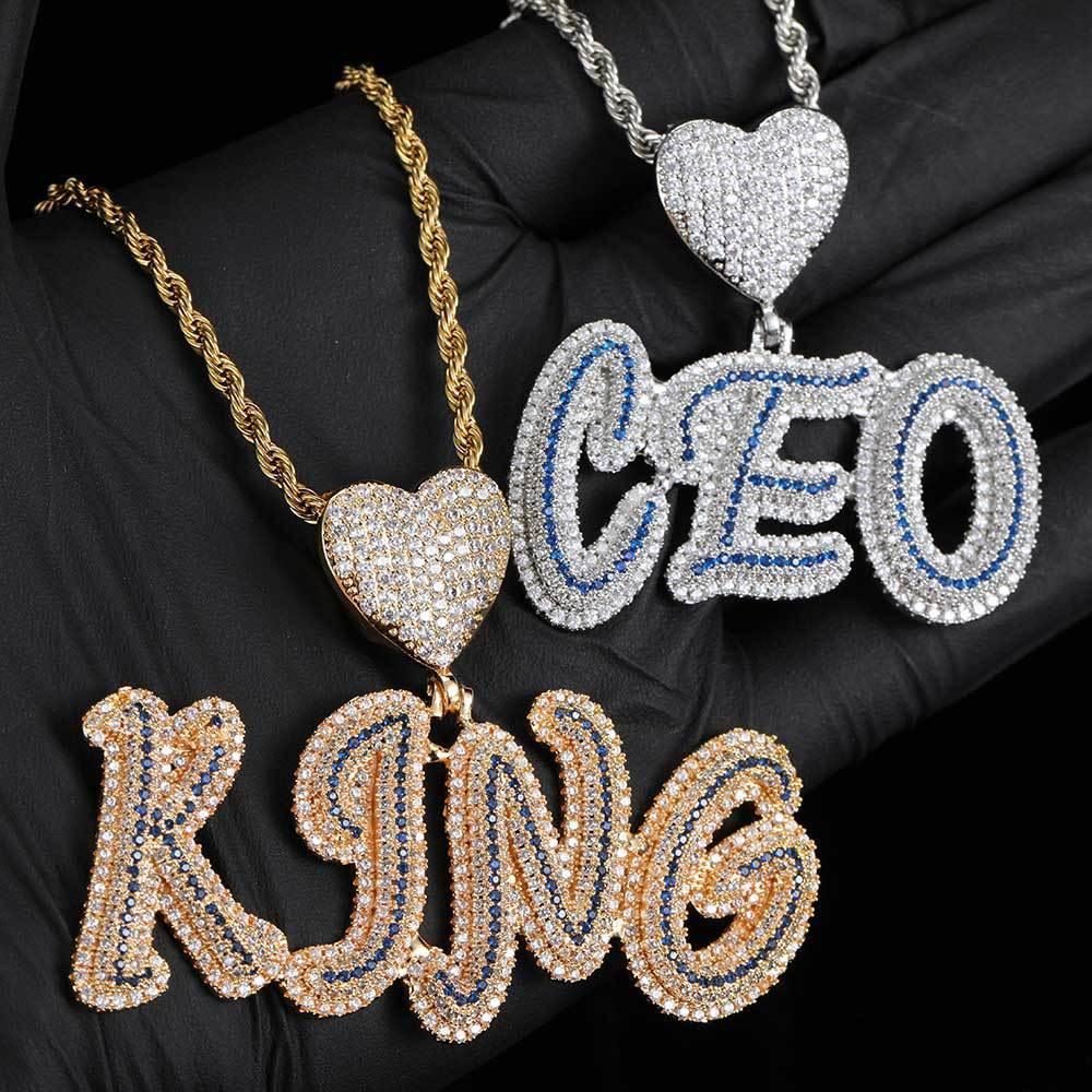 Creative Heart Lock and Calligraphy Letter Pendant Necklace with Micro-Pave Zircon for Men | Caratix Jewelry - CaratixJewelry