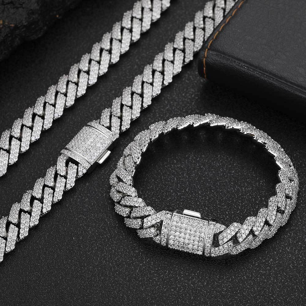 12mm -Cut Moissanite Cuban Link Chain – S925 Sterling Silver Iced-Out Hip Hop Men’s Luxury Streetwear Necklace - CaratixJewelry