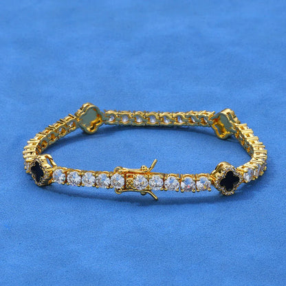 Custom S925 Silver Enamel Clover Bracelet | Chic Gold Chain Rapper Style Accents | Caratix - CaratixJewelry