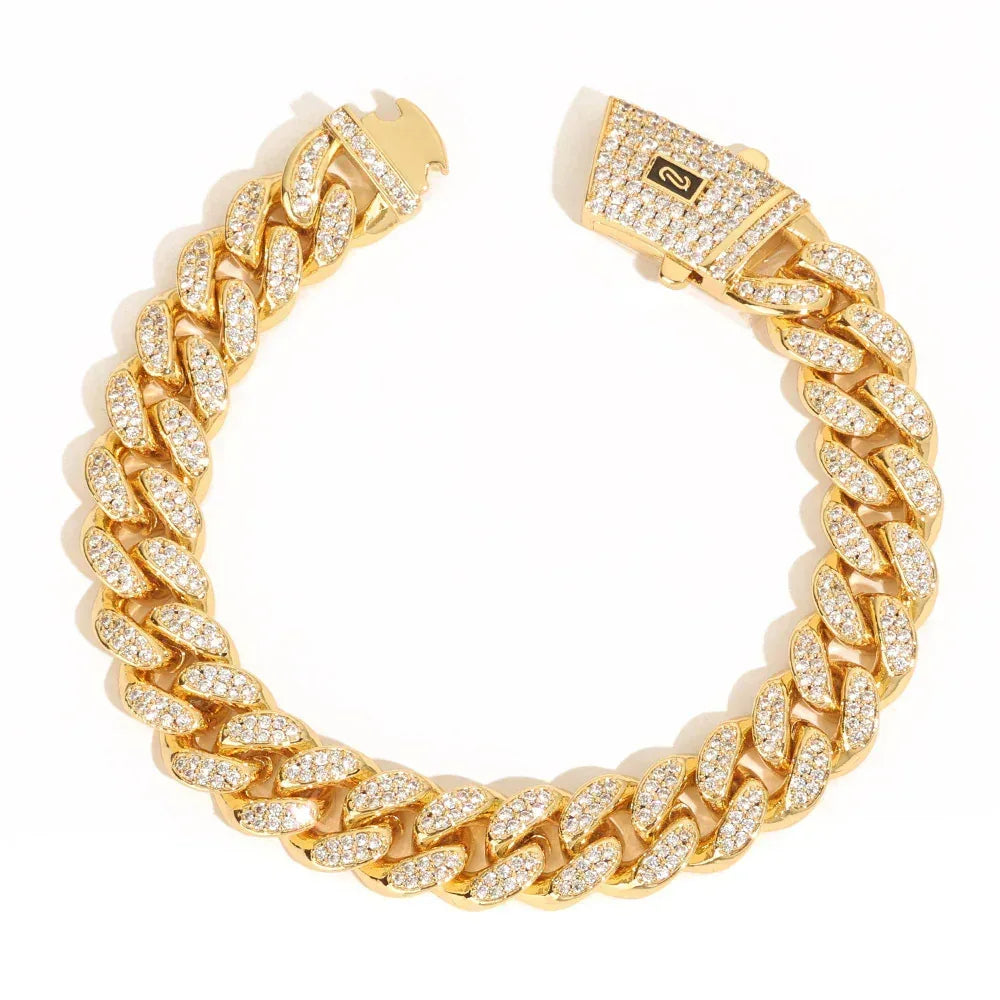 Custom 12mm Double Row Cuban Chain Moroccan Bracelet - CaratixJewelry