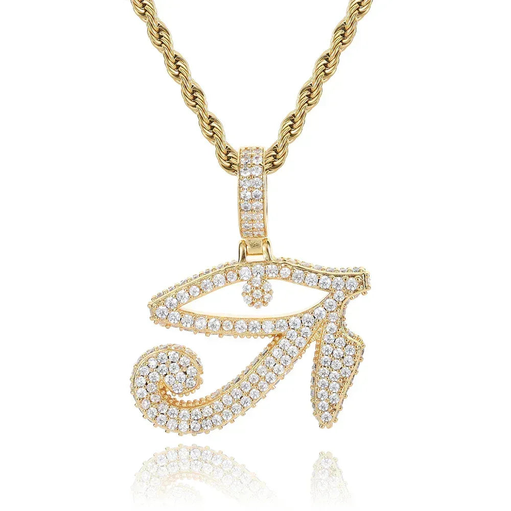 Custom Horus Eye Pendant Necklace with Zircon Stones for Men | Caratix Jewelry - CaratixJewelry