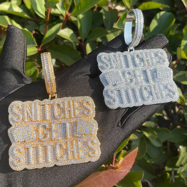 Iced Out "SNITCHES" Letter Pendant | Men's Real Copper CZ Necklace - CaratixJewelry