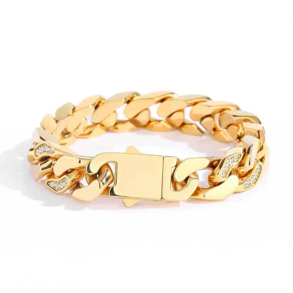 12mm Stainless Steel Hip Hop Bracelet with CNC Half Pavé Zircon - CaratixJewelry