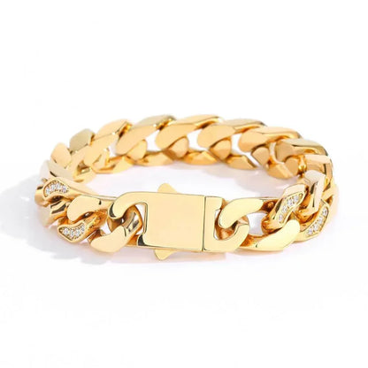 12mm Stainless Steel Hip Hop Bracelet with CNC Half Pavé Zircon - CaratixJewelry