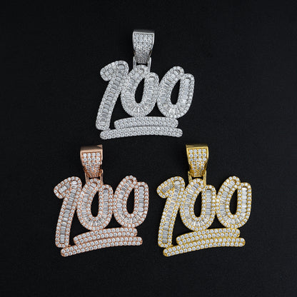 S925 Sterling Silver Moissanite 100 Emoji Pendant | Iced Out Number 100 Charm | Caratix