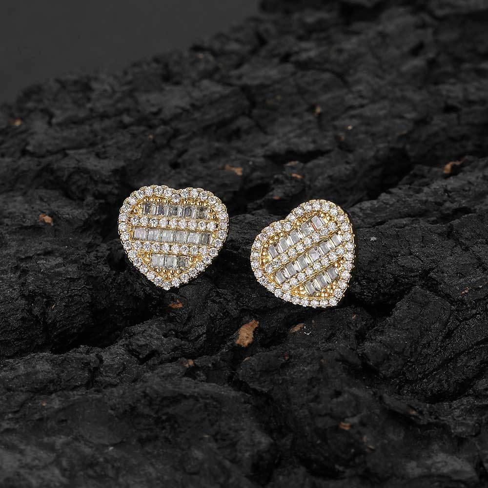Heart-Shaped Zircon Earrings with Square and Round Design for Men and Women | Vintage Hip Hop Jewelry | Caratix Jewelry - CaratixJewelry