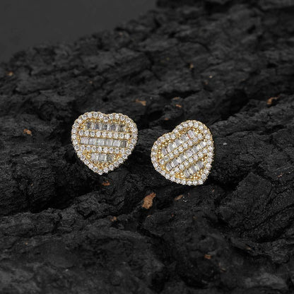 Heart-Shaped Zircon Earrings with Square and Round Design for Men and Women | Vintage Hip Hop Jewelry | Caratix Jewelry - CaratixJewelry