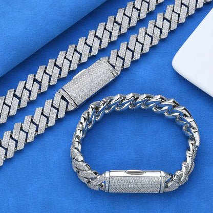 Iced Out Cut Cuban Bracelet Triple Row Zircon Cuban Link Chain Style - CaratixJewelry