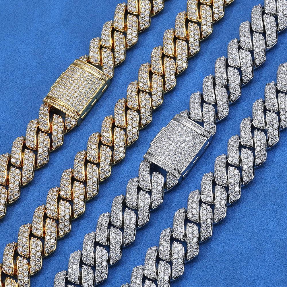 15mm Double-Row Moissanite Cuban Link Chain – S925 Sterling Silver -Cut Iced-Out Hip Hop Men’s Luxury Streetwear Necklace - CaratixJewelry