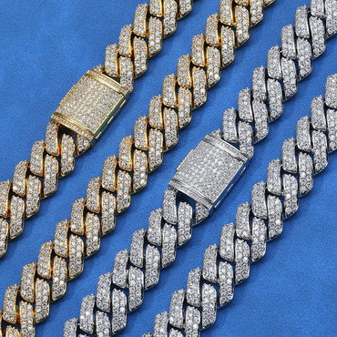 15mm Double-Row Moissanite Cuban Link Chain – S925 Sterling Silver -Cut Iced-Out Hip Hop Men’s Luxury Streetwear Necklace - CaratixJewelry