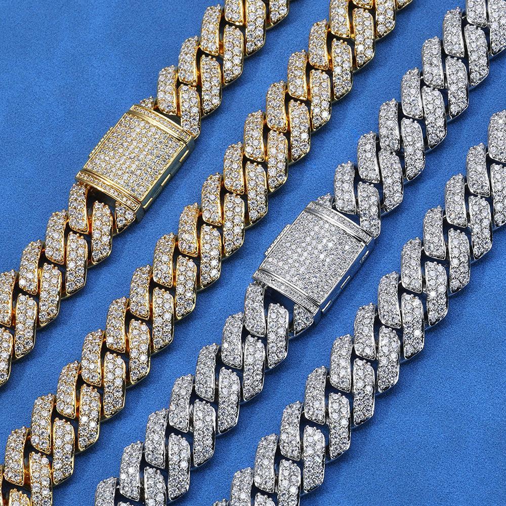 Custom 15mm S925 Sterling Silver Rhombus Cuban Chain | Double-Row Iced Out Jewelry | Caratix - CaratixJewelry