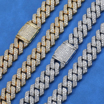 Custom 15mm S925 Sterling Silver Rhombus Cuban Chain | Double-Row Iced Out Jewelry | Caratix - CaratixJewelry