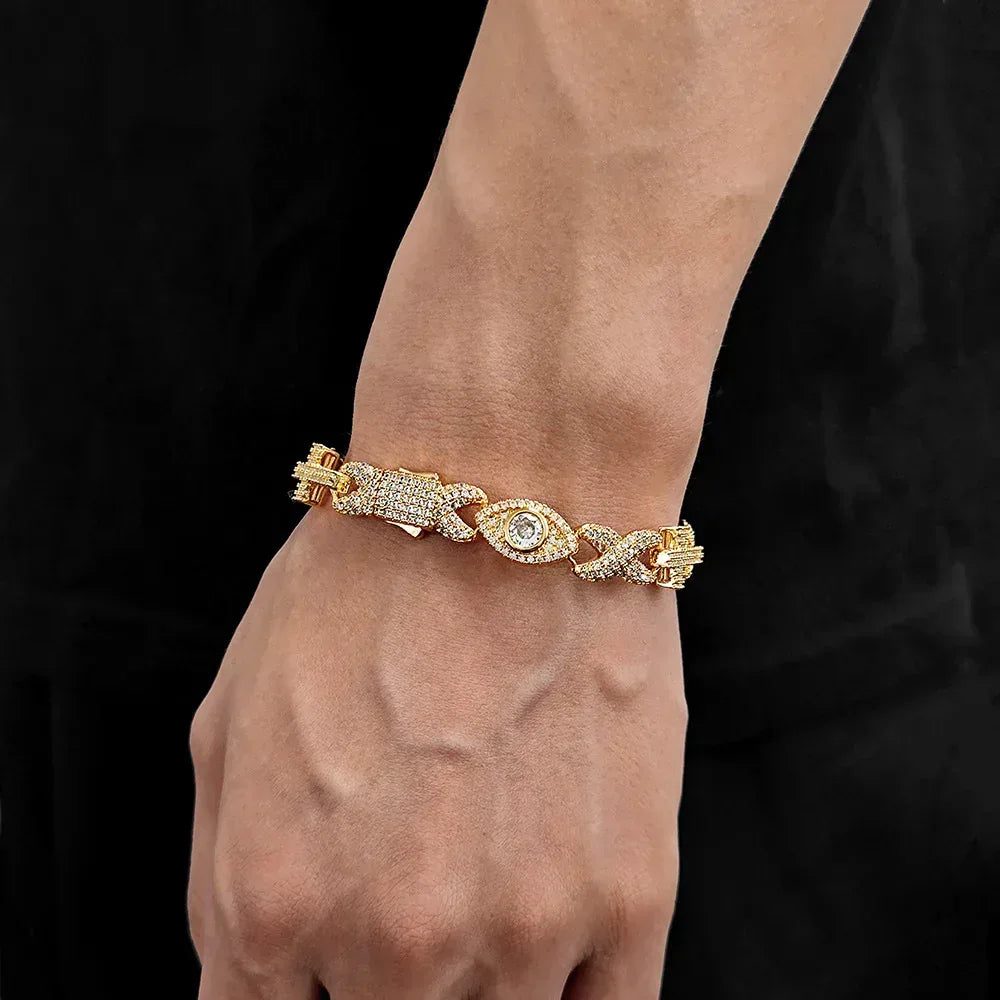 Iced Out Eye Cross Figure 8 Bracelet Zircon Hip Hop Jewelry for Men | Caratix Jewelry - CaratixJewelry
