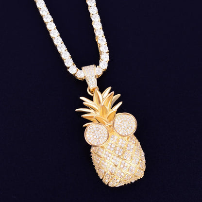 Iced Out 'Cool Pineapple' with Glasses Pendant | Men's Tropical Hip Hop Fruit Necklace | Premium Copper CZ Swag Jewelry | Summer Vacation Bling | Caratix - CaratixJewelry