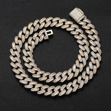 15mm Mixed-Cut Moissanite T-Bar Chain for Men – S925 Sterling Silver Luxury Hip Hop Necklace - CaratixJewelry
