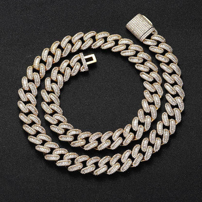 15mm Mixed-Cut Moissanite T-Bar Chain for Men – S925 Sterling Silver Luxury Hip Hop Necklace - CaratixJewelry