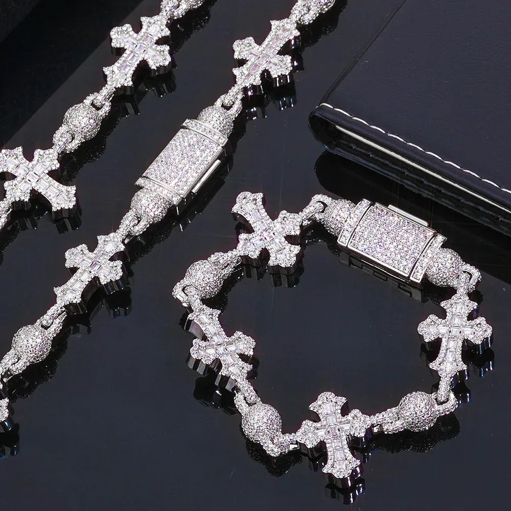Rapper Iced Out Chain Round Bead Zircon Cross Necklace for Men | Caratix Jewelry - CaratixJewelry
