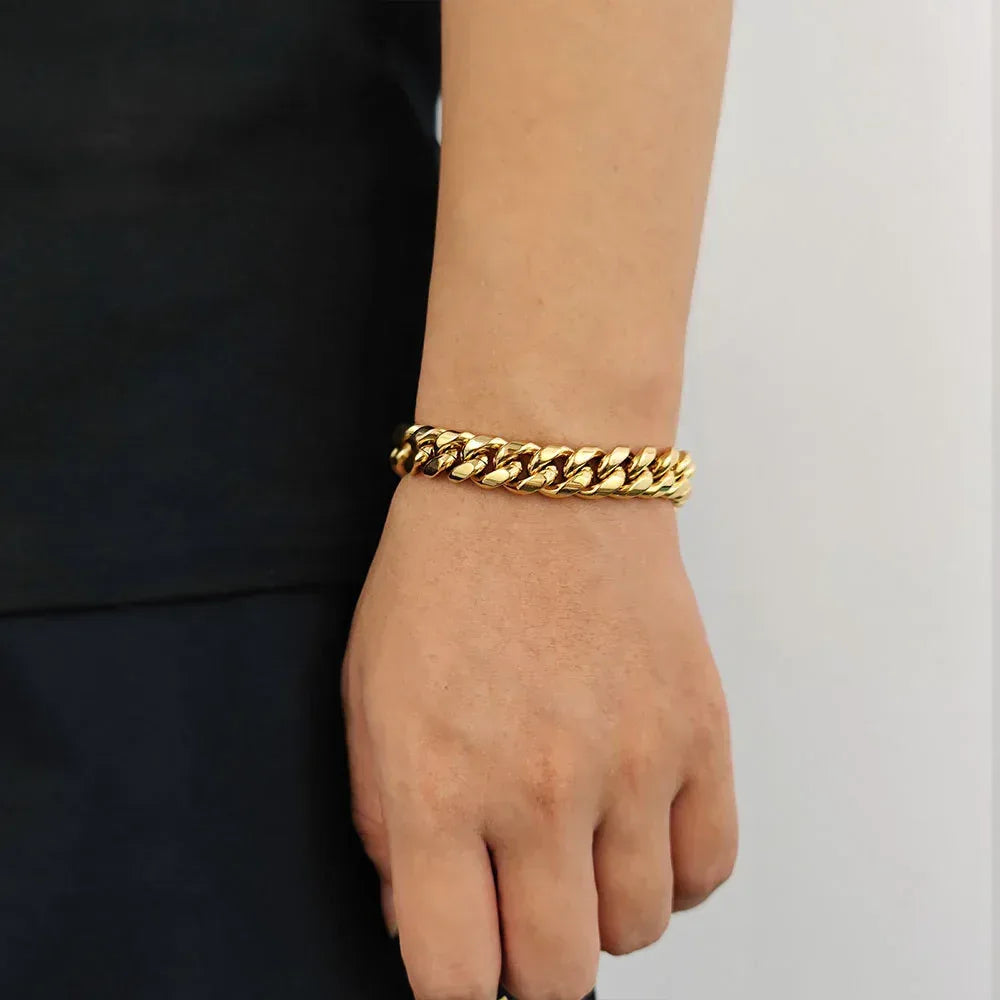 Clasp Stainless Steel Cuban Chain with 18K Gold Plating - CaratixJewelry