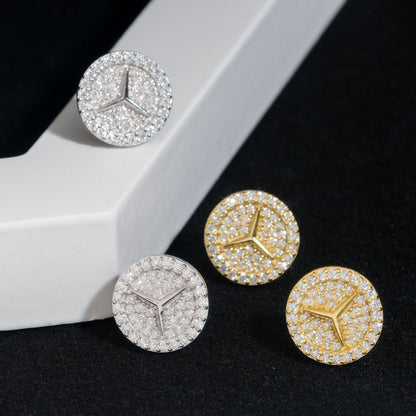 S925 Sterling Silver Mercedes Logo Moissanite Studs | Iced Out Car Earring | Caratix