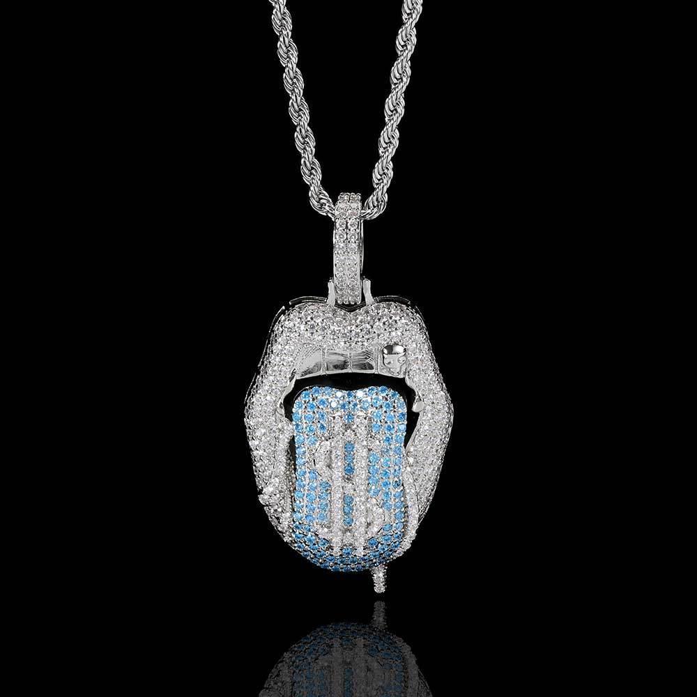Custom Dollar Mouth & Tongue Pendant Necklace with Micro-Pave Zircon Stones for Men | Caratix Jewelry - CaratixJewelry