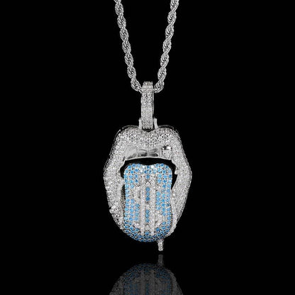 Custom Dollar Mouth & Tongue Pendant Necklace with Micro-Pave Zircon Stones for Men | Caratix Jewelry - CaratixJewelry