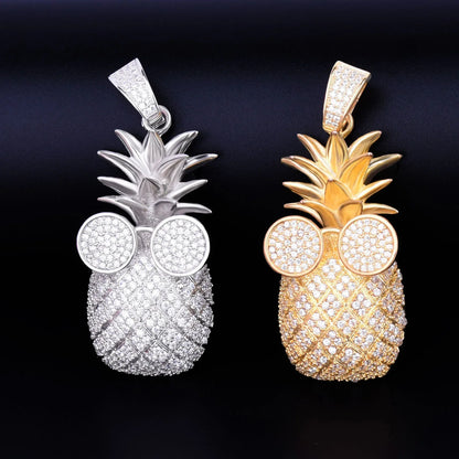 Iced Out 'Cool Pineapple' with Glasses Pendant | Men's Tropical Hip Hop Fruit Necklace | Premium Copper CZ Swag Jewelry | Summer Vacation Bling | Caratix - CaratixJewelry