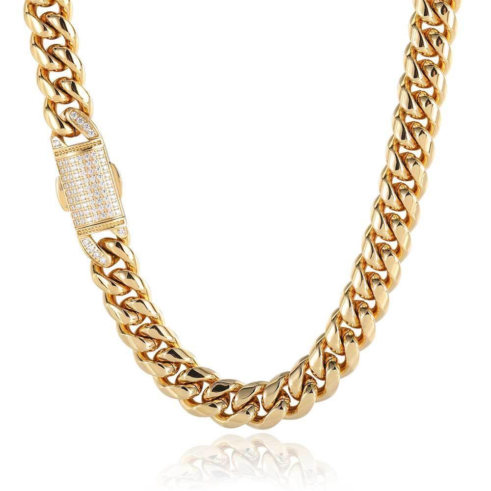 Iced-Out Stainless Steel Cuban Link Necklace with Spring Clasp for Men | Caratix Jewelry - CaratixJewelry