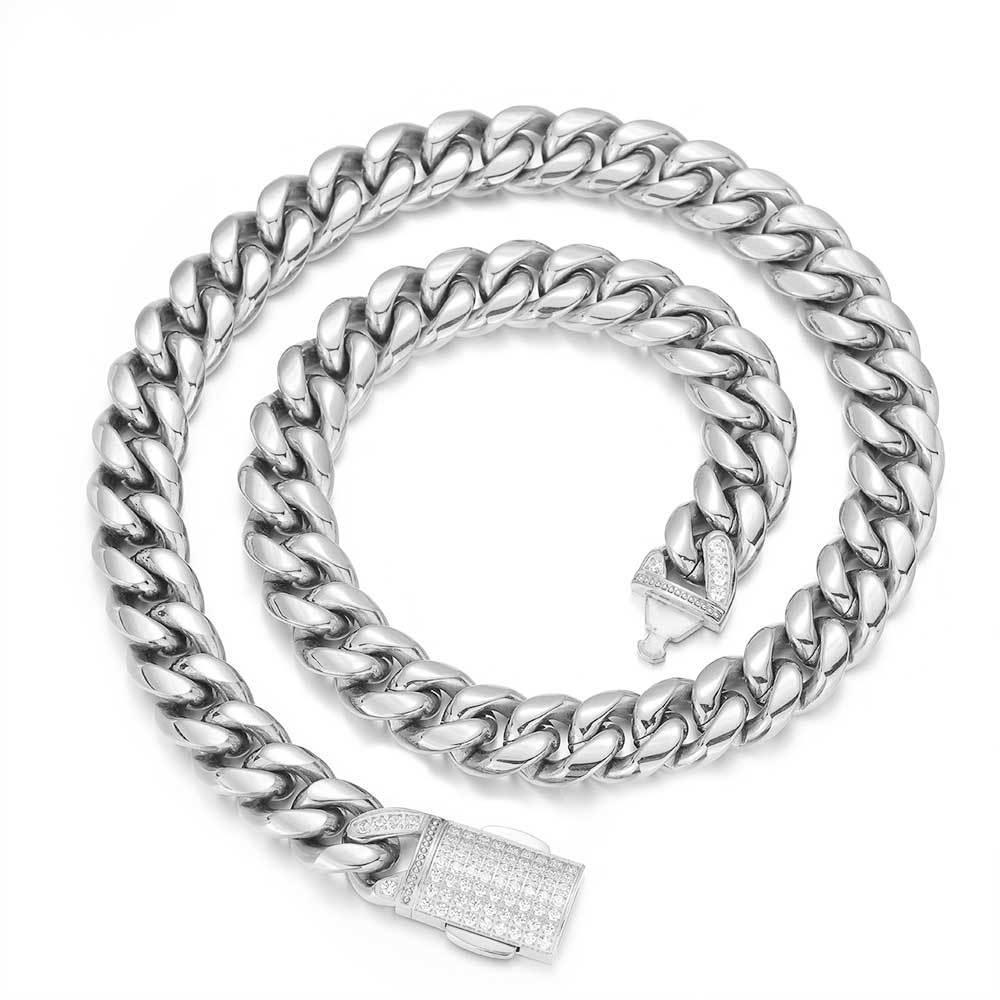 12mm Rounded Cuban Chain Necklace Titanium Steel for Men | Caratix Jewelry - CaratixJewelry