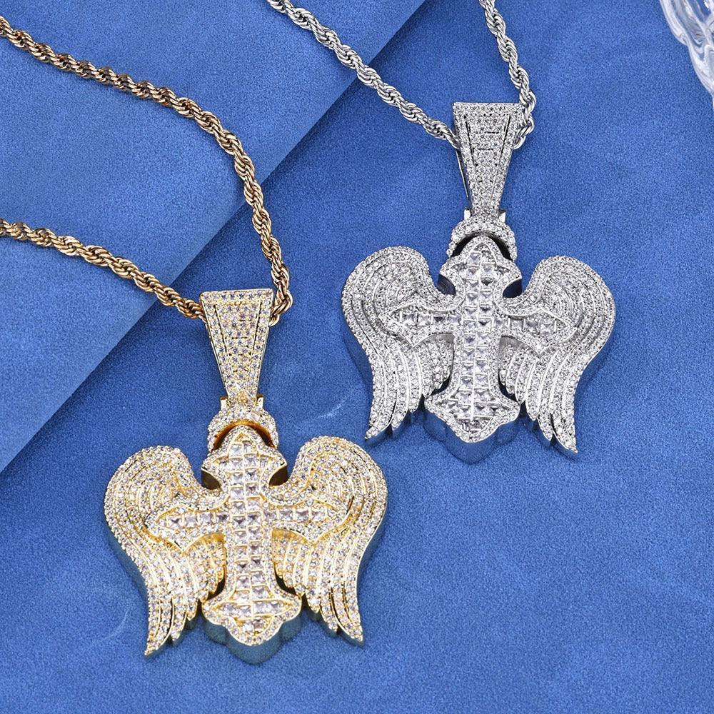 Cross Wing S925 Silver Moissanite Ice Pendant Necklace for Men | Caratix Jewelry - CaratixJewelry