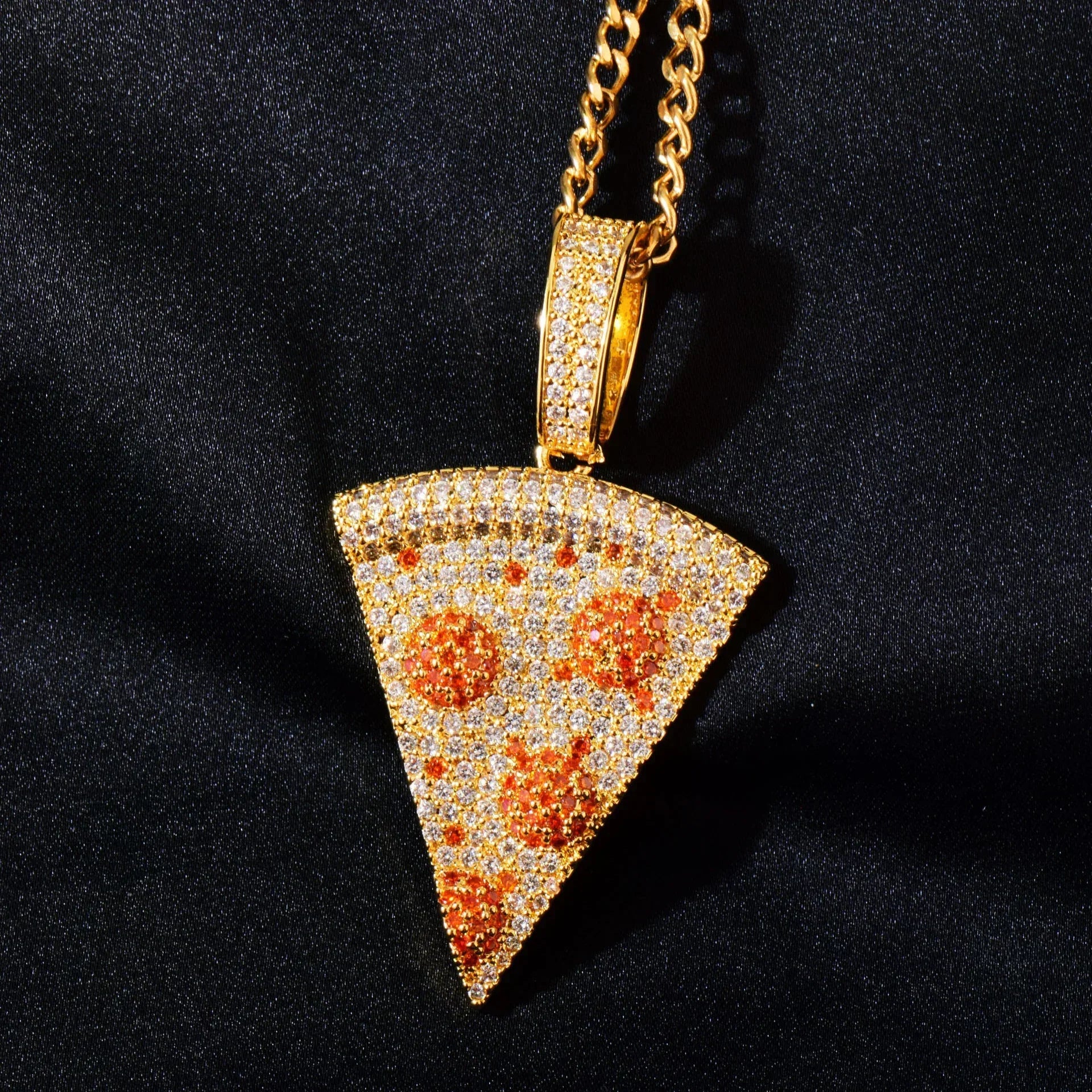 Iced Out Pizza Pendant Necklace – Hip Hop CZ Trendy Streetwear Jewelry - CaratixJewelry