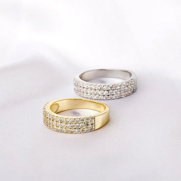 Triple Row Iced Out Ring | 3-Row Micro-Pave Zirconia Band | Caratix