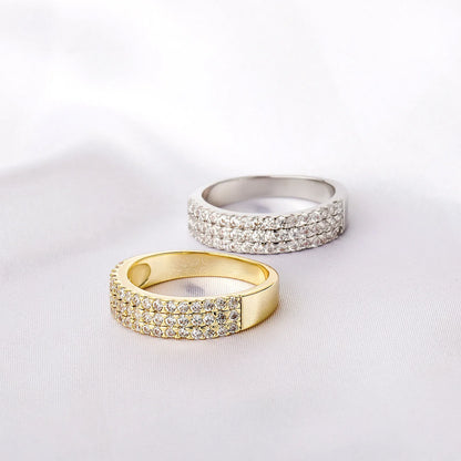 Triple Row Iced Out Ring | 3-Row Micro-Pave Zirconia Band | Caratix