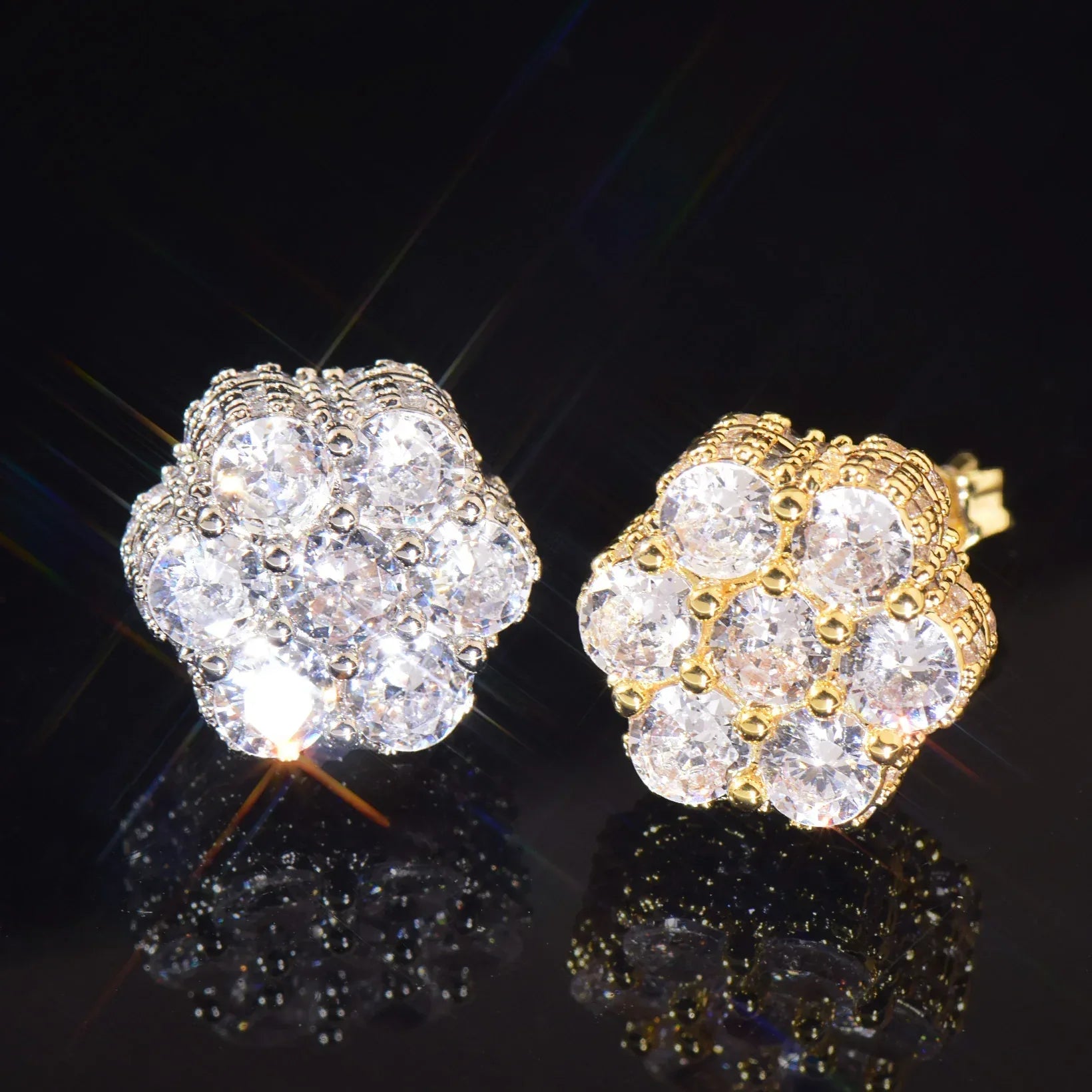 Round Zircon Stud Earrings with 925 Silver Needle | Iced Out Copper Earrings for Men & Women | Caratix Jewelry - CaratixJewelry