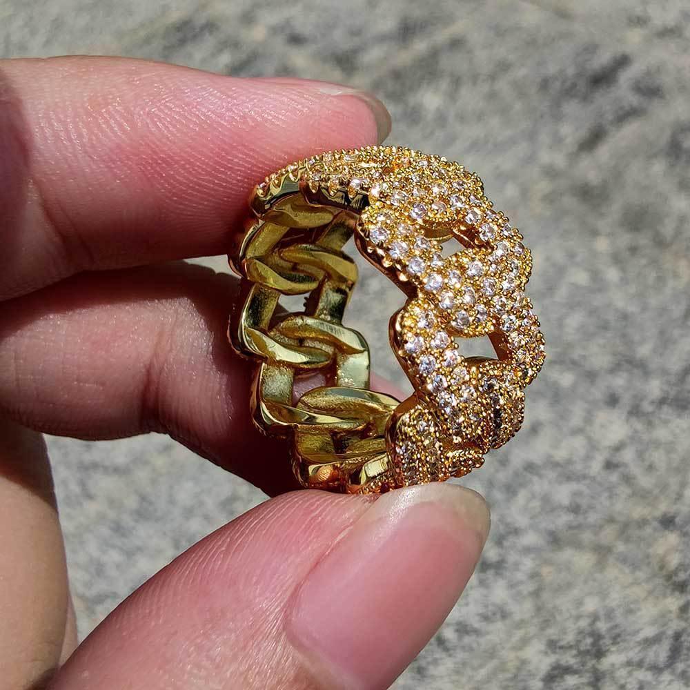 11mm -Shaped Cuban Zircon Ring with Copper Setting for Men | Trendy Hip Hop Jewelry | Caratix Jewelry - CaratixJewelry