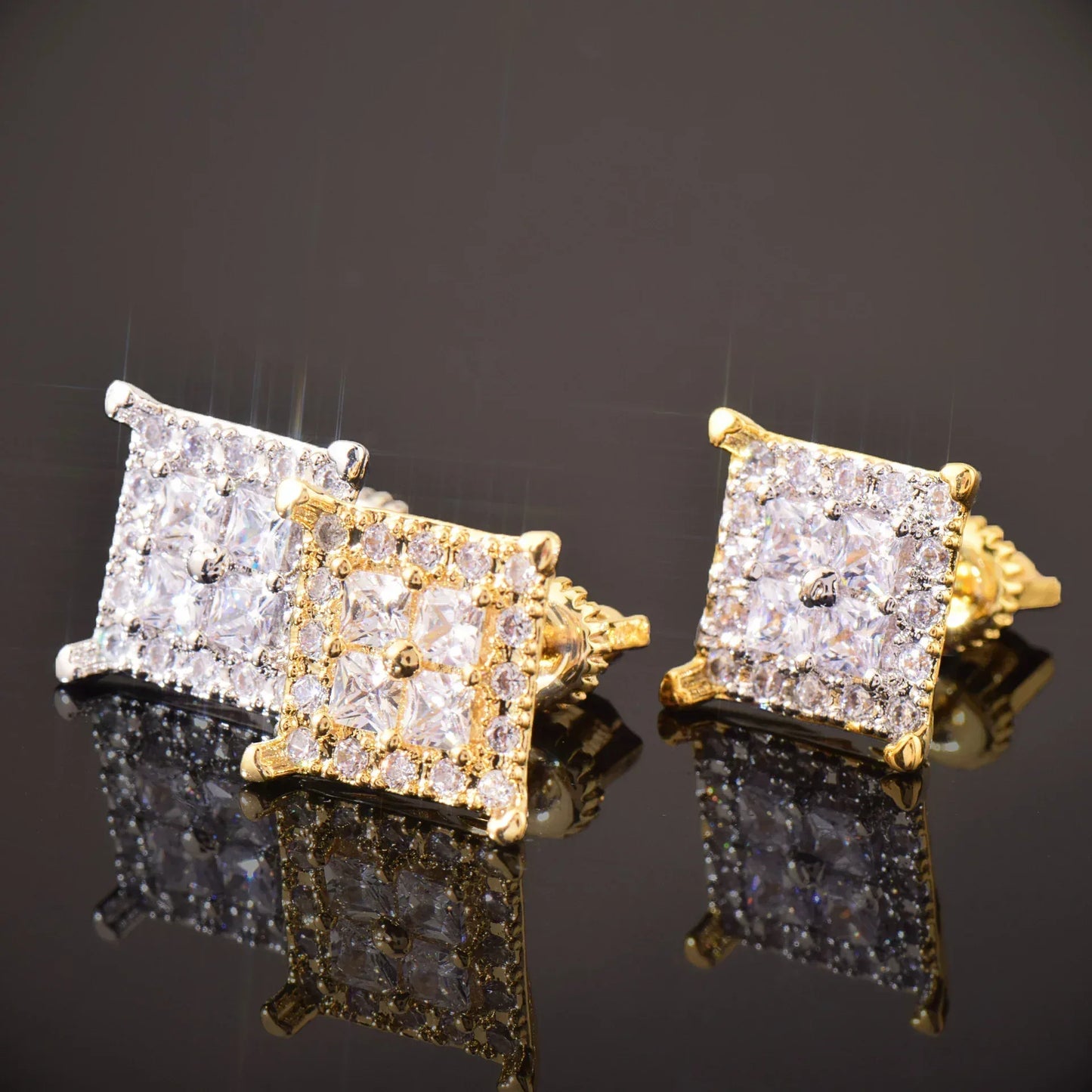 Iced Out Square Stud Earrings with Zircon | Trendy & Minimalist Hip Hop Jewelry | Caratix Jewelry - CaratixJewelry