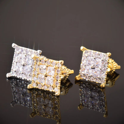 Iced Out Square Stud Earrings with Zircon | Trendy & Minimalist Hip Hop Jewelry | Caratix Jewelry - CaratixJewelry