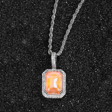 Mocha Fluorescent Square Pendant with Solid Zircon and Colorful Gemstones for Men and Women | Caratix Jewelry - CaratixJewelry
