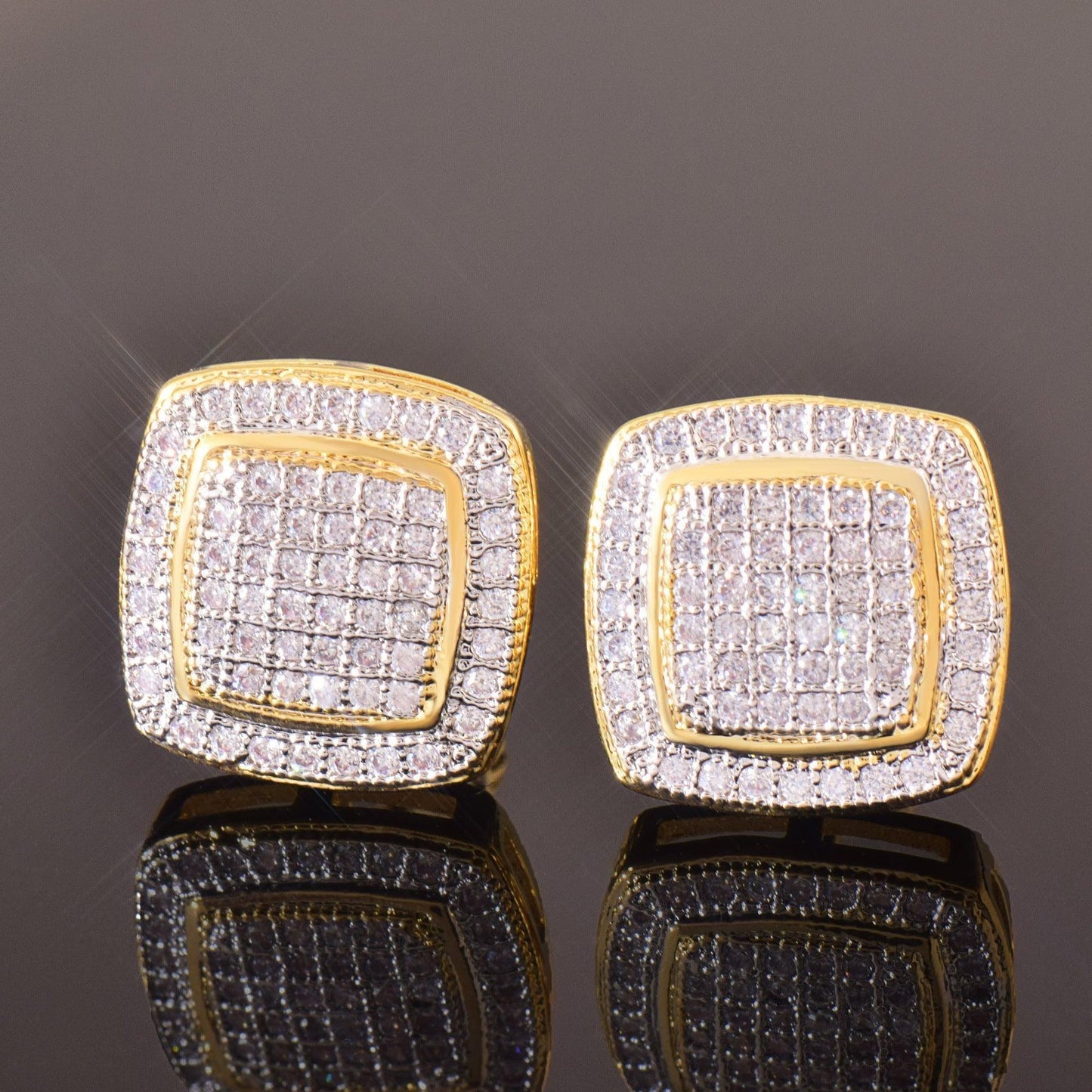 925 Sterling Silver Double Layer Square Stud Earrings with Zircon | Hip Hop Fashion Jewelry | Caratix Jewelry - CaratixJewelry